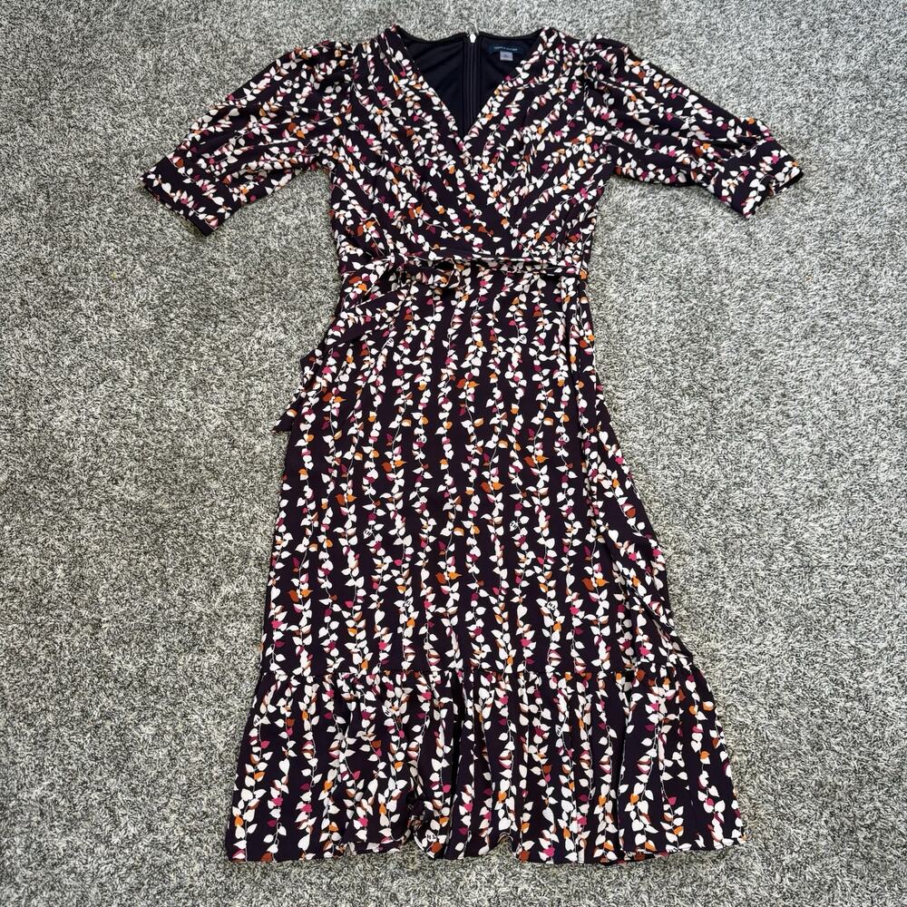Women’s Tommy‎ Hilfiger Floral Lined Belted Size 6 A-Line Midi Dress V-Neck